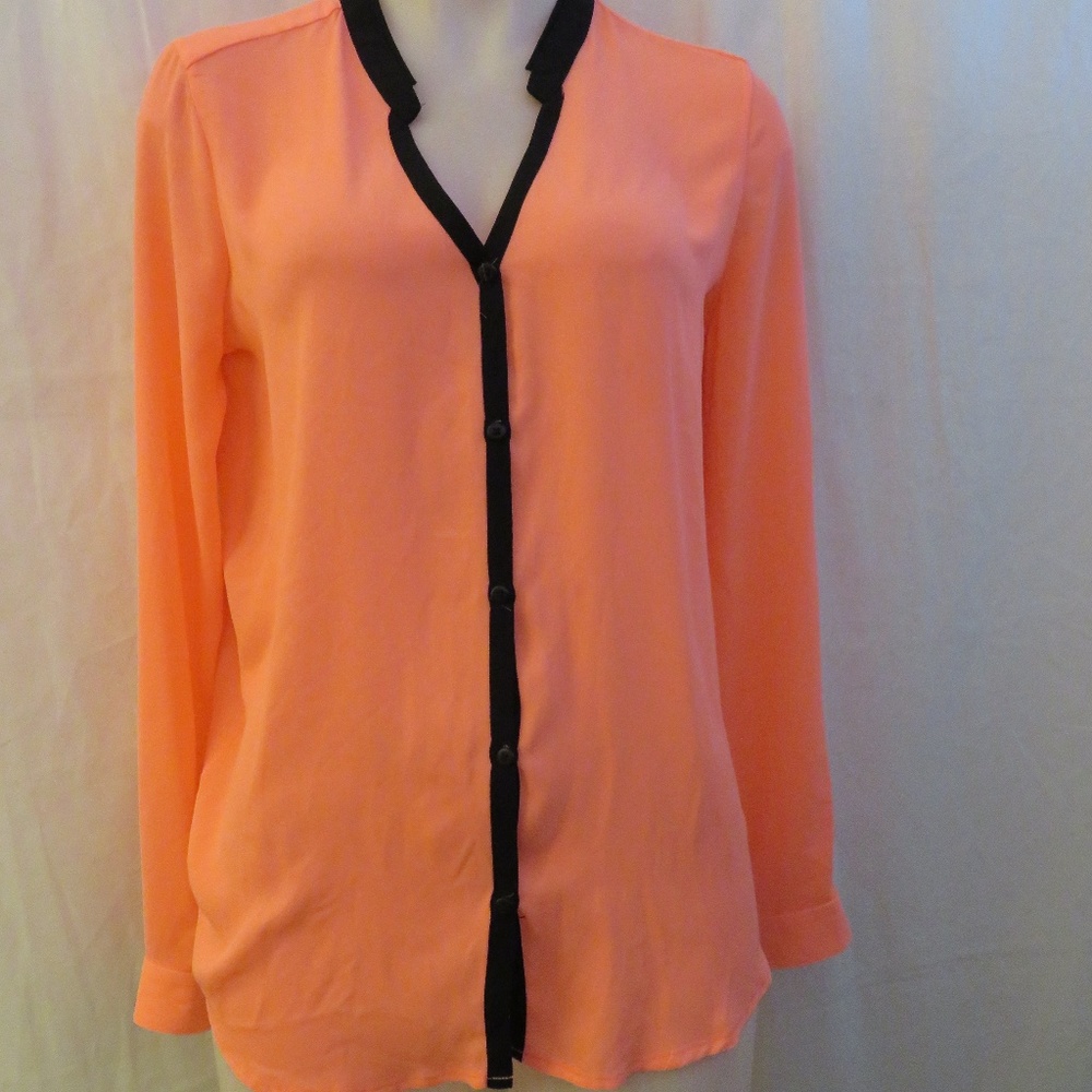 BB DAKOTA NEON PINK BUTTON DOWN SHIRT W/BLACK TRIM - Picture 2 of 7